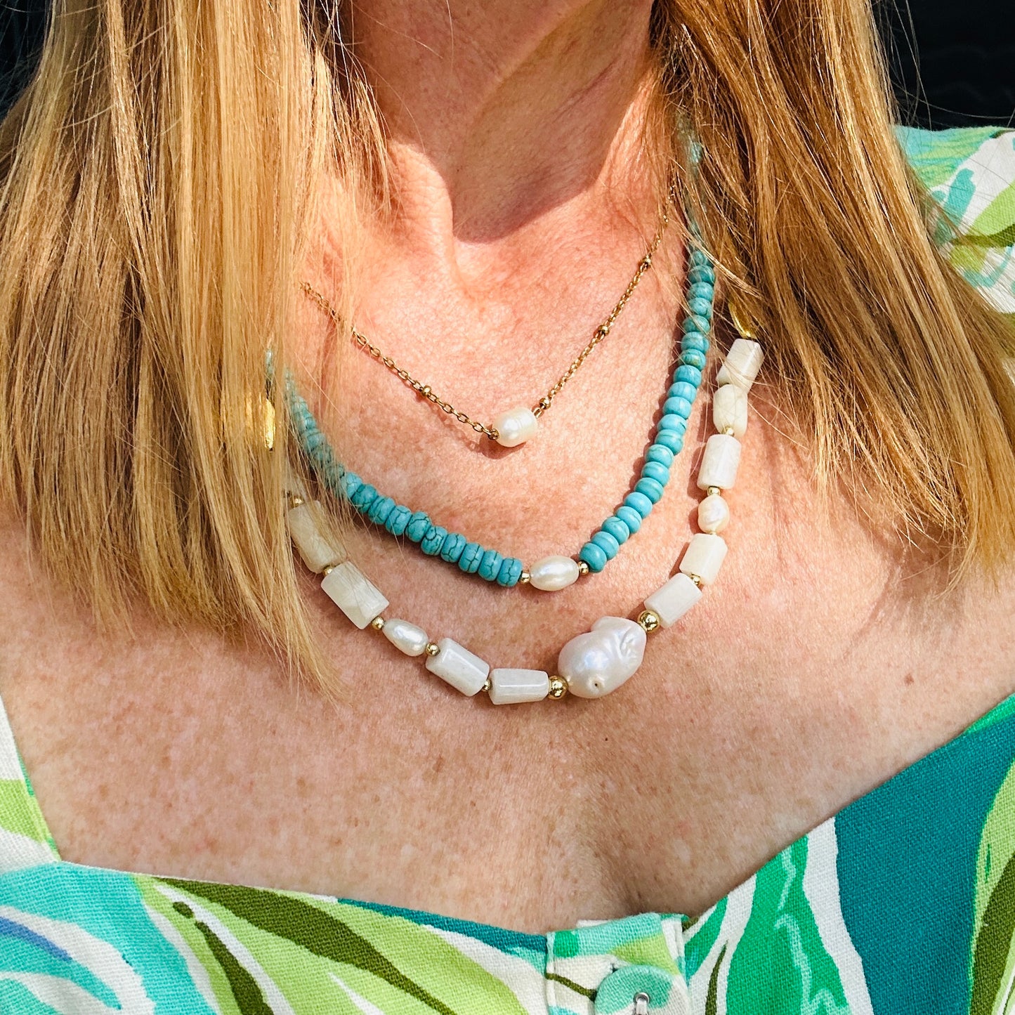 Turquoise stone/Pearl Necklace